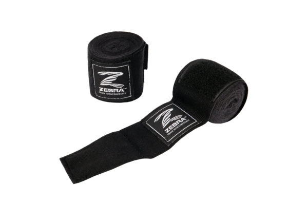 ZEBRA Boxing Bandages black colour rolled and unrolled view